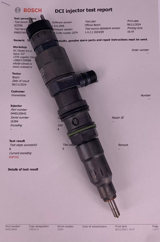 ⚒ POPRAVLJEN injektor BOSCH 0445120642 / 0445120641 BOSCH. 🚚 A4710701787 Mercedes Actros. Naroči pregled in popravilo šob / črpalk +386 51 328 088.