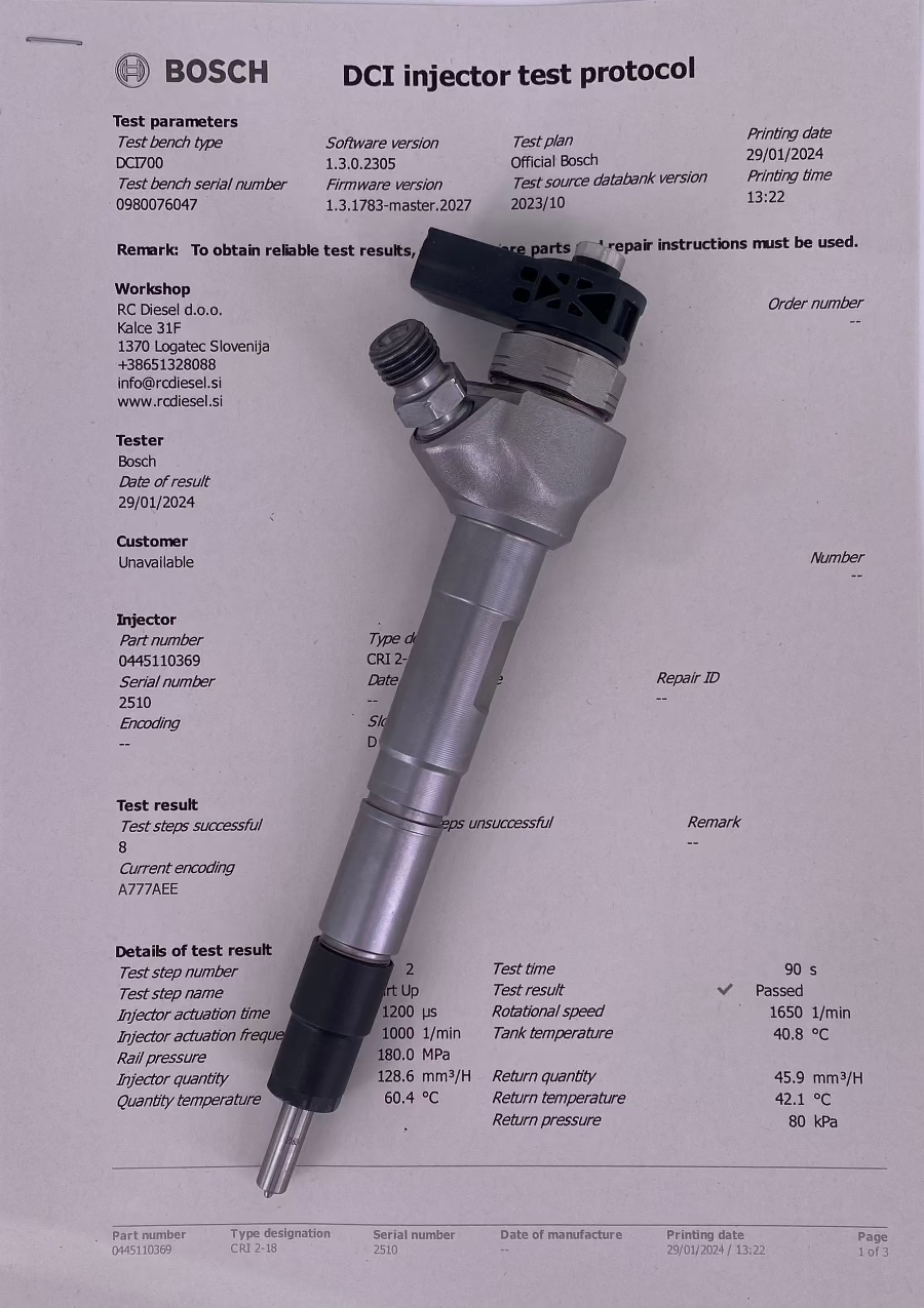 ⚒ OBNOVLJEN injektor 0445110369 0445110368 0445110647 0445110646 0986435167 BOSCH za 🚙 VW/ AUDI A1, A3, A4, A5, Q3, Q5, B8. 03L130277J/ 03L 130 277J/ 03L130277Q/ 03L130855CX.