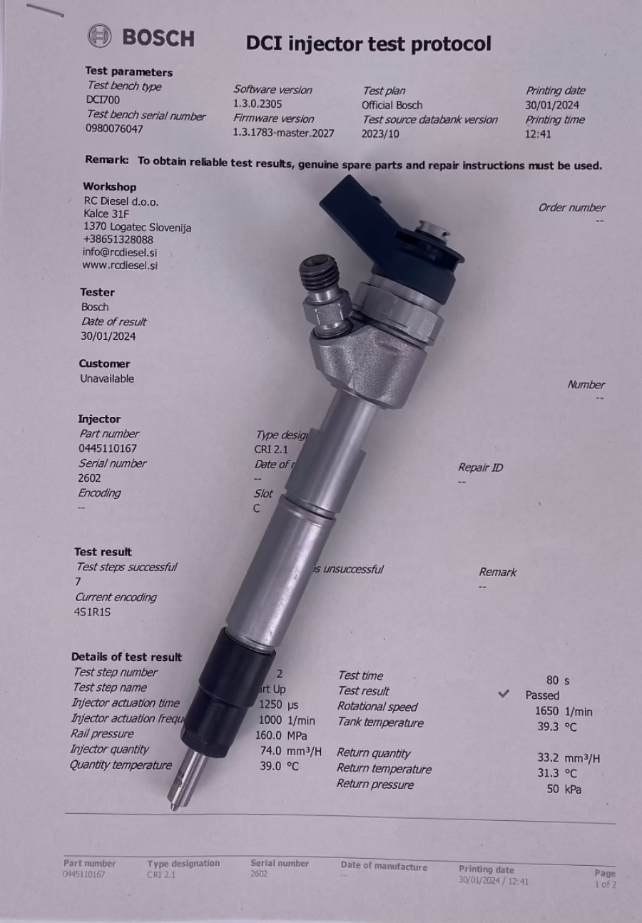 Injektor 0445110167, 0445110166, 6400700687, 6400700787, 0986435117, A6400700687 BOSCH za MERCEDES. Naroči +38651328088, info@rcdiesel.si.