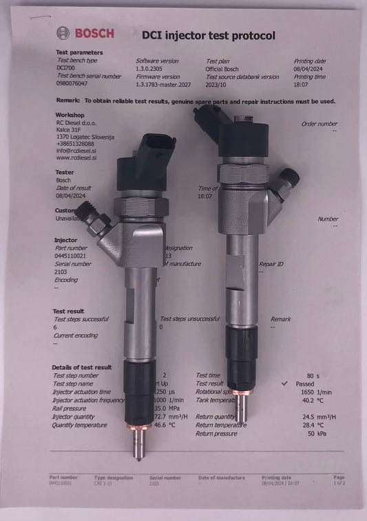 ⚒ POPRAVLJEN injektor 0445110146 0445110021 166000262R 8200238528 BOSCH 🚙 Nissan, Opel, Renault 1.9. Naroči testiranje in popravilo šob/črpalk ☎ +38651328088.