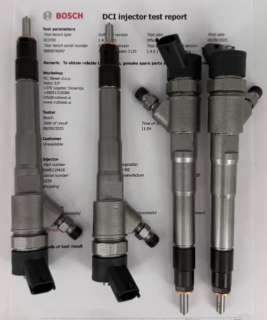 🔧 POPRAVLJEN dizelski injektor 0445110418, 0445110520, 0986435212, 504389548, 5801594342 BOSCH za 🚘 FIAT, IVECO. KOMPLET x 4 kosa. Pokliči +386 51 328088.