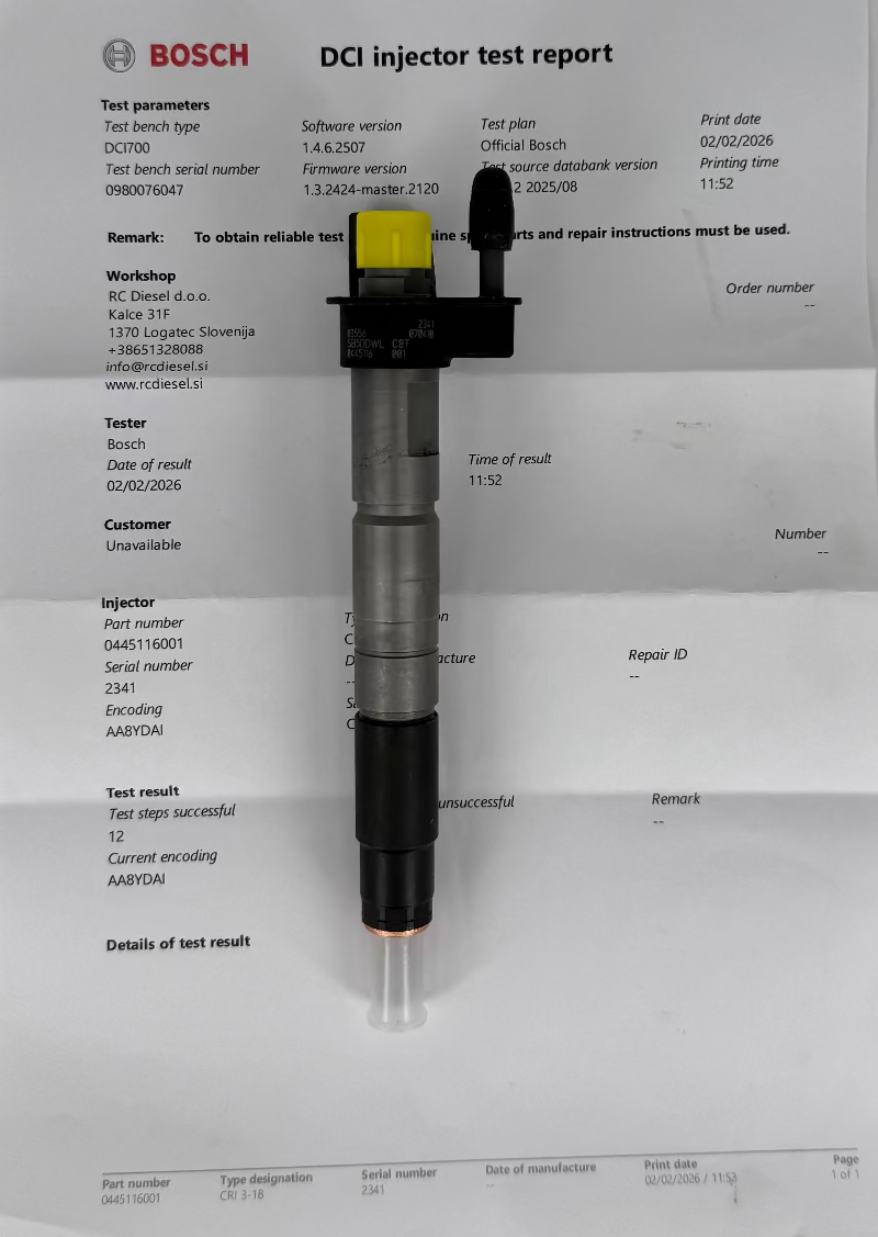 🔧 OBNOVLJEN 0445116001, 13537797878, 13537797877 BOSCH injektor za 🚙 BMW. Vzdrževanje šob, črpalk za osebna in tovorna vozila.📱 +386 51328088/ info@rcdiesel.si