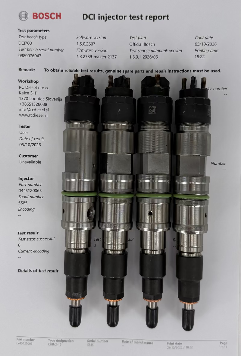 0445120065, 0986435559 BOSCH injektor popravljen. KOMPLET x 4 kosa. Naroči +386 51328088/ info@rcdiesel.si