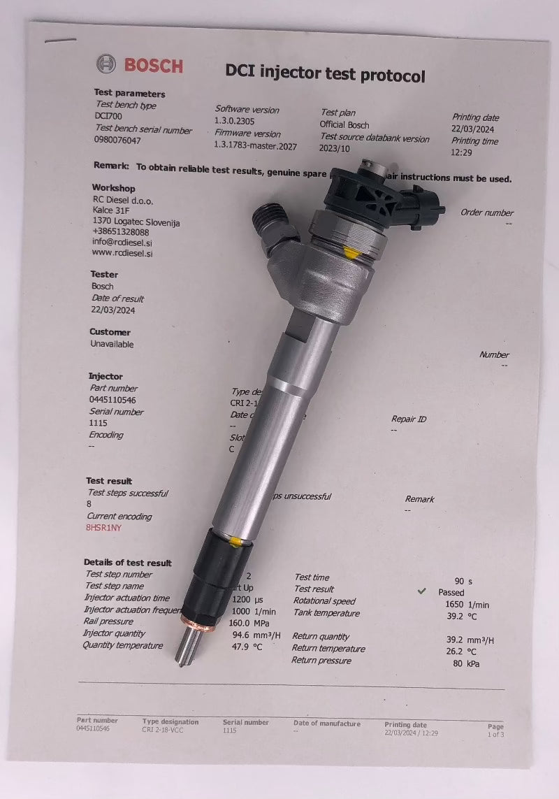 ✅ OBNOVLJENA dizelska šoba 0445110546 166007885R 0986435273 BOSCH za 🚙 Nissan Renault Dacia. Enoletna garancija ✍