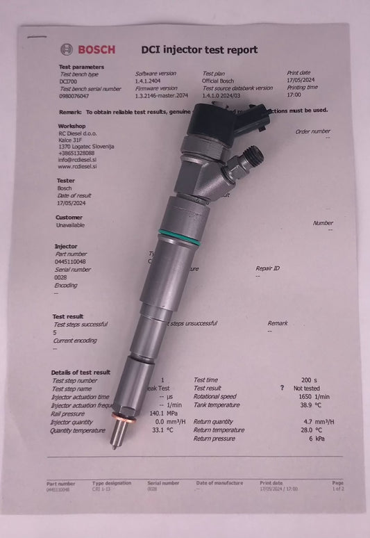 ⚒ Obnovljen injektor 0445110048 0445110040 0986435094 BOSCH za 🚘 BMW. Naroči pregled in popravilo šob ➛ +386 51 328 088 ali info@rcdiesel.si.