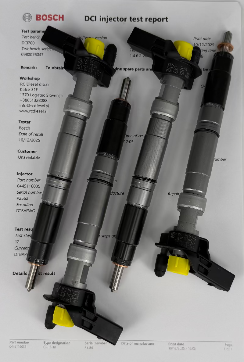 🔧 POPRAVLJEN injektor 0986435369, 0445116034, 0445116035, 03L130277C BOSCH (KOMPLET x 4 kosa) za 🚙 VW. Vzdrževanje injektorjev, črpalk +386 51 328 088.