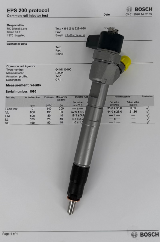 🔧 OBNOVLJEN injektor 0445110190, 0445100189, 0445110108, 0445110107, 6110701487, 6110701687, 611070168706 BOSCH za 🚐 MERCEDES SPRINTER.📱+38651328088.