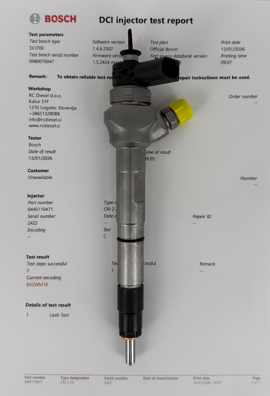 ⚒ OBNOVLJEN injektor 0445110471, 0445110470, 04L130277C, 04L130277AE, 04L130277K BOSCH za 🚘 VW, AUDI, SEAT, SKODA 2.0 TDI. ☎ +38651328088 ✍ info@rcdiesel.si.