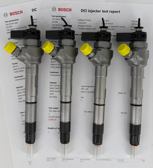 🔧 OBNOVLJEN 0445110470, 0445110471, 0986435257, 04L130277AE, 04L130277K injektor BOSCH (KOMPLET x 4 kosa) za 🚘 VW, AUDI, SEAT, SKODA 2.0. 📲 +386 51328088.