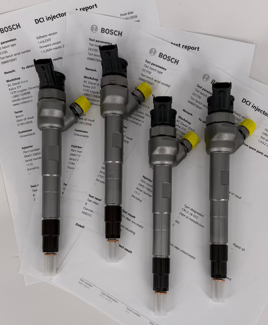 🔧 POPRAVLJEN 0445110654, 0445111019, 0445110653, G4D39K546AA, G4D39K546AB injektor (KOMPLET x 4 kosa) BOSCH za 🚘 Jaguar, Ford, Land Rover. Pokliči +386 51328088.