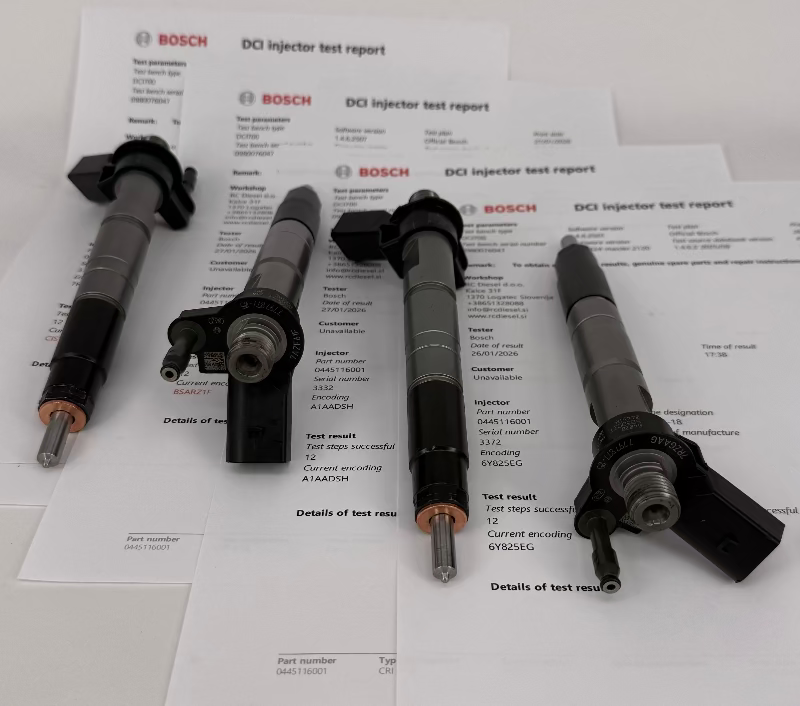 🔧 POPRAVLJEN 0445116001, 13537797878, 13537797877 BOSCH injektor (KOMPLET x 4 kosa) za 🚙 BMW. Vzdrževanje šob, črpalk za osebna in tovorna vozila.📱 +386 51328088.