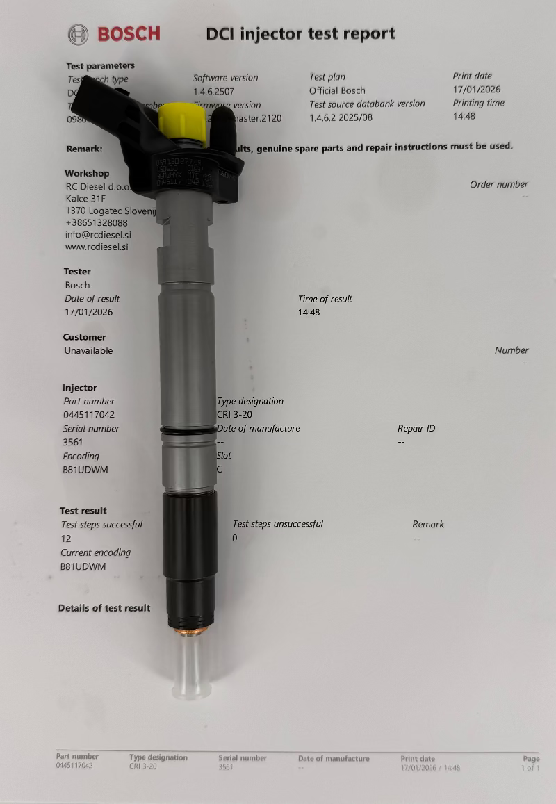 🔧 POPRAVLJEN 0445117042, 0445117083, 0986435441, 059130277CR, 0445117084, 0445117067, 059130277ED BOSCH injektor za 🚙 AUDI, VW. Naroči +386 51328088.
