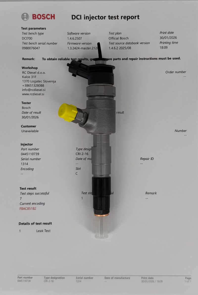 ⚒ OBNOVLJEN injektor 0445110739, 0445110340, 0986435203 BOSCH za Citroen/Peugeot/Ford. Testiranje, popravilo in kodiranje injektorjev. Pokliči +386 51328088.