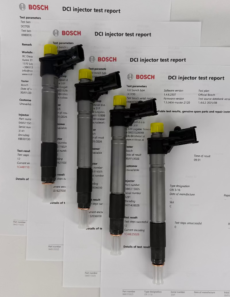 ⚒ Popravljeni 0445115025, 96592288, 0986435450, 1509239, 1980J8 BOSCH injektor 🚙 PSA (KOMPLET x 4 k). Pokliči in naroči 👉 +386 51 328 088 / info@rcdiesel.si