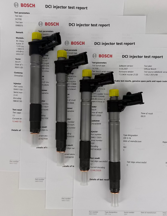 ⚒ Popravljeni 0445115025, 96592288, 0986435450, 1509239, 1980J8 BOSCH injektor 🚙 PSA (KOMPLET x 4 k). Pokliči in naroči 👉 +386 51 328 088 / info@rcdiesel.si
