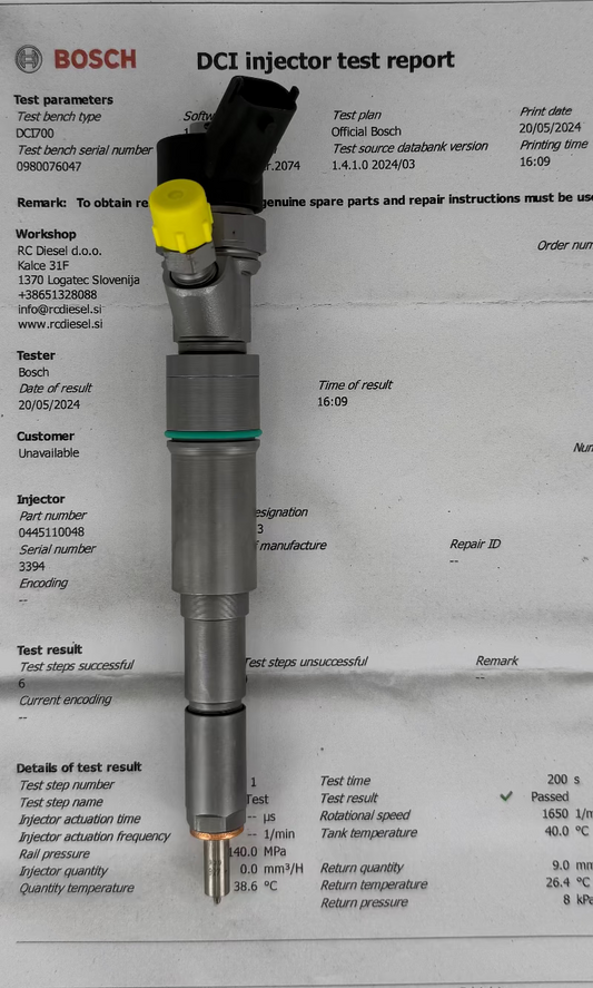 ⚒ POPRAVLJEN 0445110048, 0445110040, 0986435094 BOSCH injektor za 🚘 BMW. Servisiranje injektorjev in črpalk +386 51328088/ info@rcdiesel.si.