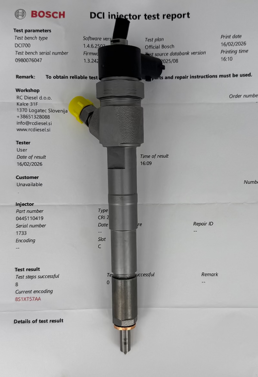 🔧 OBNOVLJEN 0445110419, 0986435213, 55233955, 71795163, 71795164 BOSCH injektor za 🚘 Fiat, Jeep, Alfa Romeo. Naroči vzdrževanje injektorjev/ črpalke +386 51 328088.