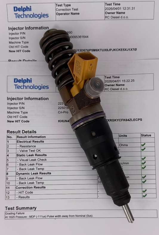 🔧 OBNOVLJEN 22501885/ 85020356/ HRE395/ 28429290/ 23763608/ 42015557/ BEBE1R16201 črpalni injektor F2 DELPHI za 🚛 VOLVO. Vzdrževanje injektorjev +386 51328088.