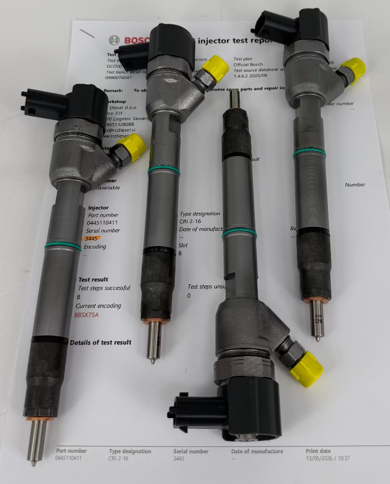 0445110410, 0445110411, 0986435279 injektor BOSCH. Obnovljen 🔧 KOMPLET x 4 kosa, z novimi rezervnimi deli (ventil, vložek, matica, tesnila) za HYUNDAI, KIA. Naroči pregled in popravilo +386 51 328088/ info@rcdiesel.si.