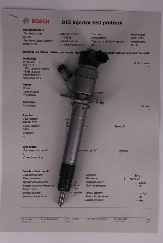 ⚒ OBNOVLJEN injektor 0445110078 0445110077 0986435120 30777314 8627319 BOSCH za 🚙 VOLVO. Lahko se prijavite na pravočasen pregled injektorjev/črpalk info@rcdiesel.si +386 51 328 088.