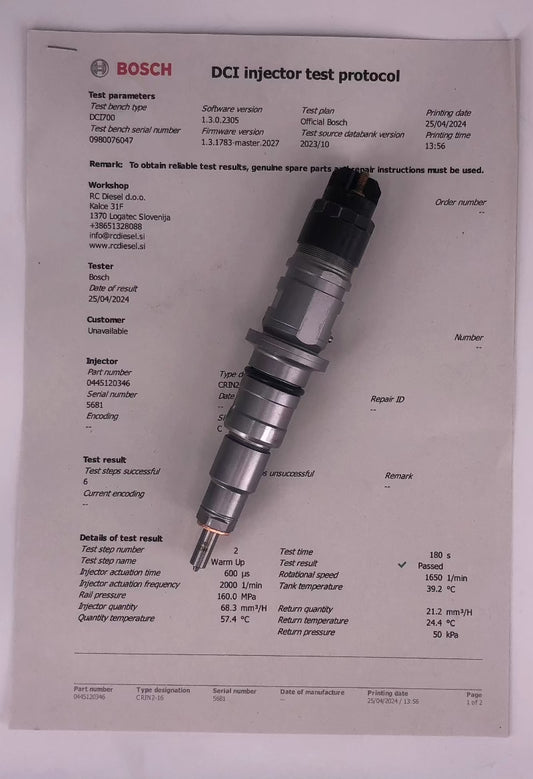 🔧 OBNOVLJENA šoba 0445120346 5801496001 500060548 500061284 IVECO BOSCH. Popravilo šob/črpalk v 2-3 dneh. Naroči pregled 👉 +386 51 328 088/ info@rcdiesel.si